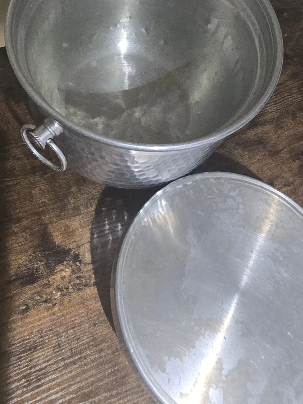 Vintage Mid-Century Hammered Aluminum Ice Bucket with Lid